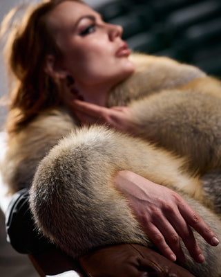 Luxury Extra-Long Silk Robe with Golden Island Fox Fur Trim