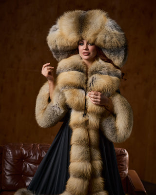 Golden Island Fox Fur Wide-Brim Musketeer Hat