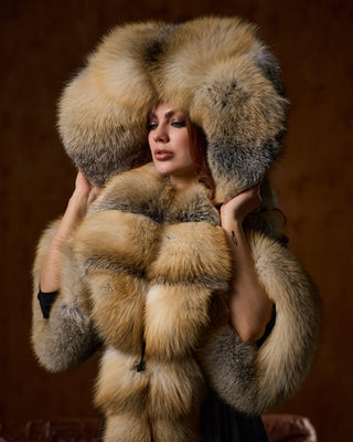 Golden Island Fox Fur Wide-Brim Musketeer Hat