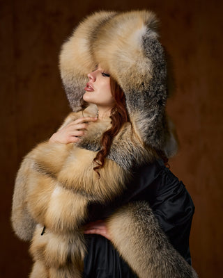 Golden Island Fox Fur Wide-Brim Musketeer Hat