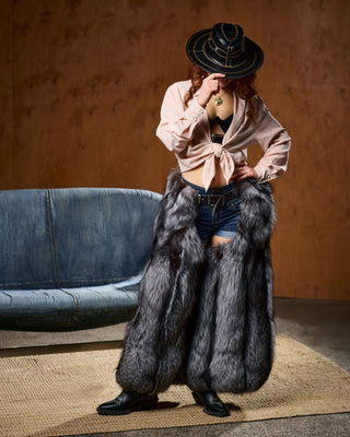 Silver Fox Fur Cowboy Chaps – Luxury Fur Legwear, Belt Attachment, Statement Western Style