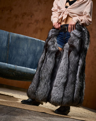 Silver Fox Fur Cowboy Chaps – Luxury Fur Legwear, Belt Attachment, Statement Western Style