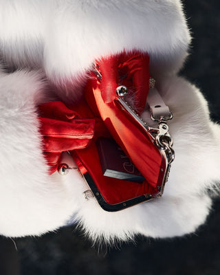 Saga Blue Fox Fur Bag – Luxury Fur Handbag with Metal Frame Clasp