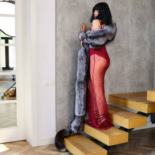 Extra-Long Local Farmed Silver Fox Fur Wrap – 4.5 m Statement Fur Wrap