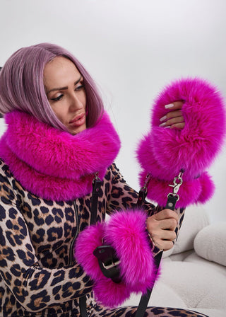 Saga Blue Fox Fur & Leather Restraint Set