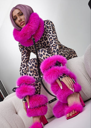 Saga Blue Fox Fur & Leather Restraint Set