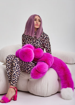 'Feral Shadow' Long Saga Blue Fox Fur Tail with Carabiner/Butt Plug