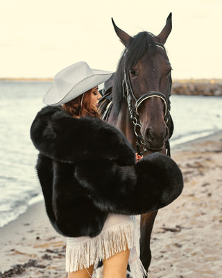 Saga Blue Fox Short Coat - Black