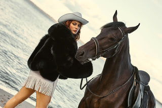 Saga Blue Fox Short Coat - Black