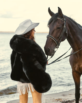 Saga Blue Fox Short Coat - Black