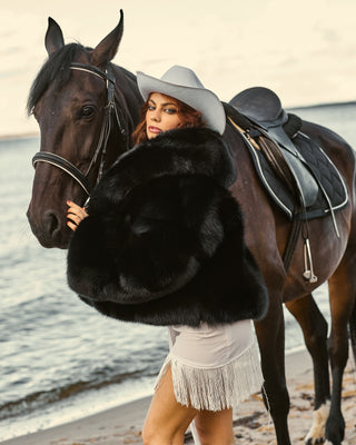 Saga Blue Fox Short Coat - Black