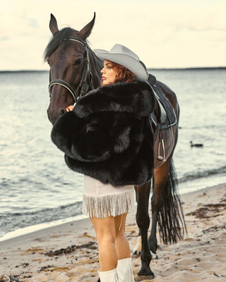 Saga Blue Fox Short Coat - Black