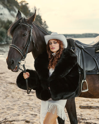 Saga Blue Fox Short Coat - Black