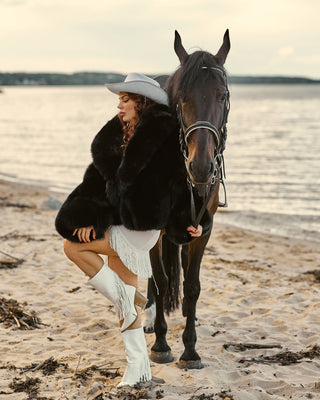 Saga Blue Fox Short Coat - Black