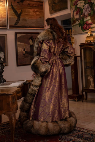 "The Fall of Antioch" Brocade & Raccoon Fur Robe