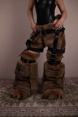 3-Piece Fox & Rex Rabbit Fur Set: Tail Shorts, Harness & Boots