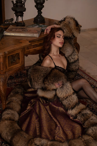 "The Fall of Antioch" Brocade & Raccoon Fur Robe