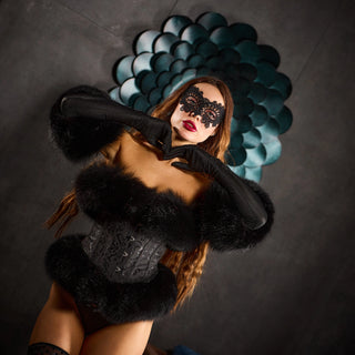 Blue Fox Fur Trimmed Corset 'Curvy Elegance'