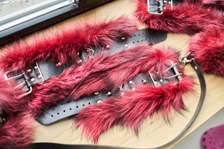 Blue Fox Fur Wrist Cuffs 'Dream Keeper' in Dark Cherry