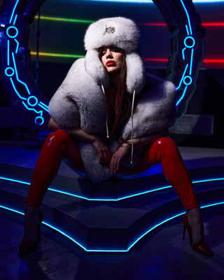 Blue Fox Fur Trident Vushanka Hat
