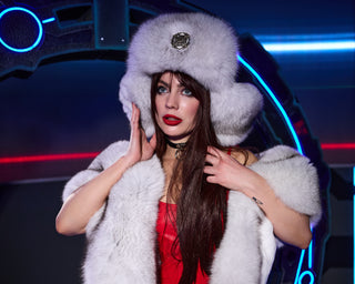 Blue Fox Fur Trident Vushanka Hat