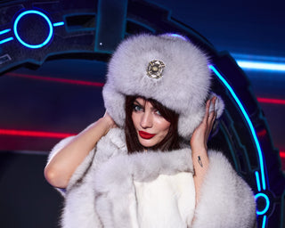 Blue Fox Fur Trident Vushanka Hat