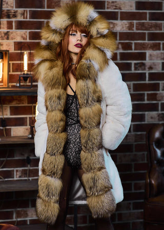 'Hunter & Victim' Rex Rabbit & Red Fox Fur Coat