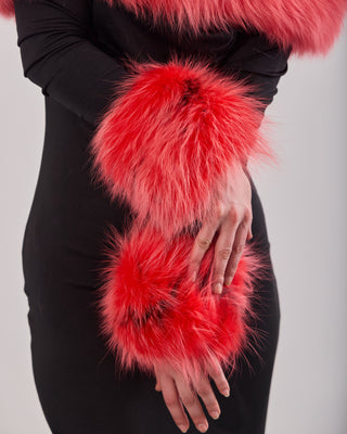 Arctic Fox Fur Trimmed Long Black Dress