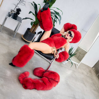 Blue Fox Fur Leg Warmers 'Sensation' - 25 cm long