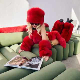 Blue Fox Fur Leg Warmers 'Sensation' - 25 cm long
