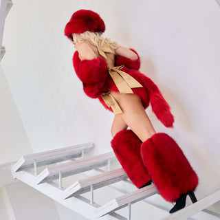 Blue Fox Fur Leg Warmers 'Sensation' - 25 cm long