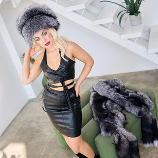 Double-Sided Silver Fox Fur Wrap with Detachable Tails