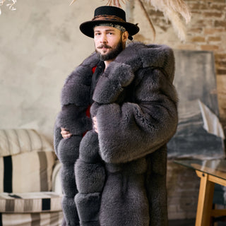 Double-sided Saga Blue Fox Fur Coat 'King of Thickness' - Men