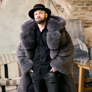 Double-sided Saga Blue Fox Fur Coat 'King of Thickness' - Men