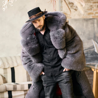 Double-sided Saga Blue Fox Fur Coat 'King of Thickness' - Men