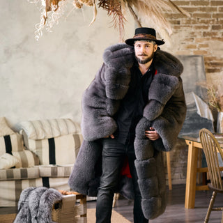 Double-sided Saga Blue Fox Fur Coat 'King of Thickness' - Men