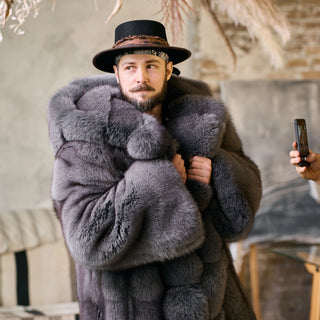 Double-sided Saga Blue Fox Fur Coat 'King of Thickness' - Men