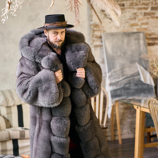 Double-sided Saga Blue Fox Fur Coat 'King of Thickness' - Men
