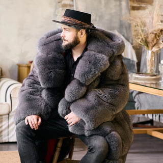 Double-sided Saga Blue Fox Fur Coat 'King of Thickness' - Men