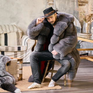 Double-sided Saga Blue Fox Fur Coat 'King of Thickness' - Men