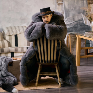 Double-sided Saga Blue Fox Fur Coat 'King of Thickness' - Men
