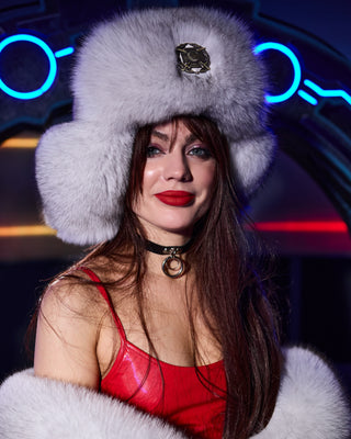 Blue Fox Fur Trident Vushanka Hat