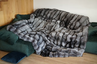 Large Silver Fox Fur Blanket