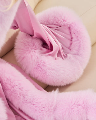 Luxury Extra-Long Silk Robe with Blue Fox Fur Trim