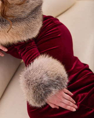 Finn Racoon Fur Trimmed Long Red Dress