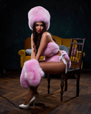 Fur Bra & Fur Bikini Set with Satin Stripes 'Sensation'