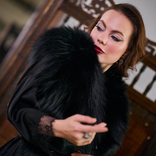 Silk Robe with a Silver Fox Collar 'Queen of the Night'