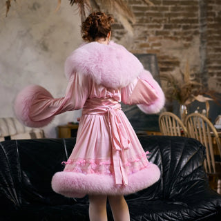 Fur-trimmed Silk Nightgown 'Pink Dream'
