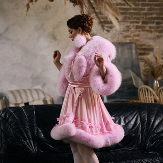 Fur-trimmed Silk Nightgown 'Pink Dream'