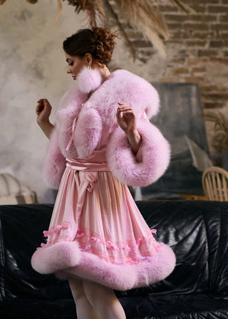 Fur-trimmed Silk Nightgown 'Pink Dream'